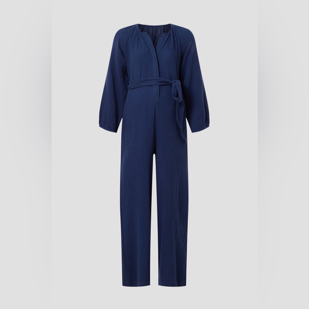 NOM ($128 retail) Navy Blue Maternity Jumpsuit 100% cotton super soft size small - Picture 6 of 8